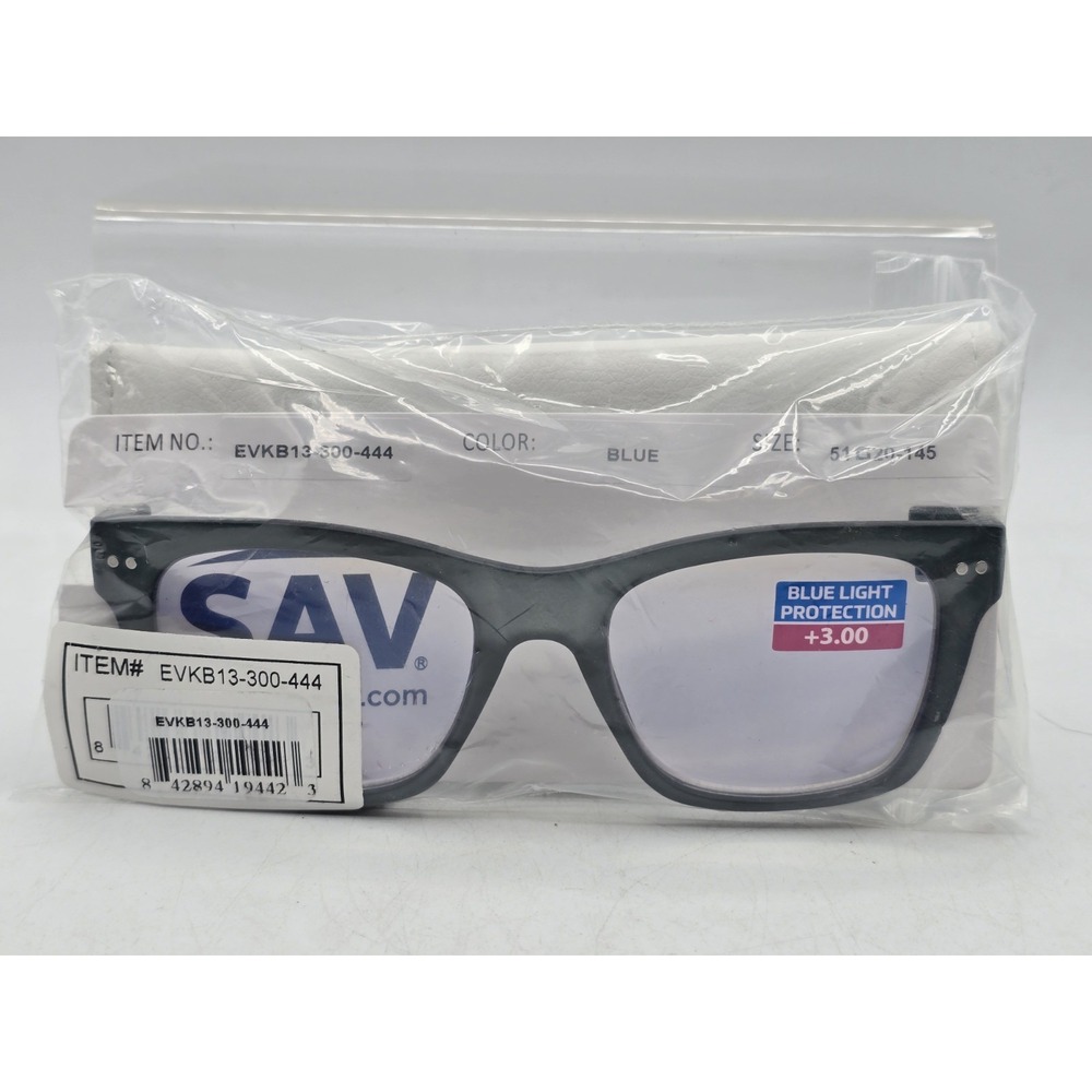SAV - Blue Light Reader Glasses‎ - Blue - EVKB13-300-444 +3.0 Lens